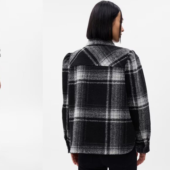 Puff Sleeve Cropped Wool Shirt Jacket - Picture 3 of 4